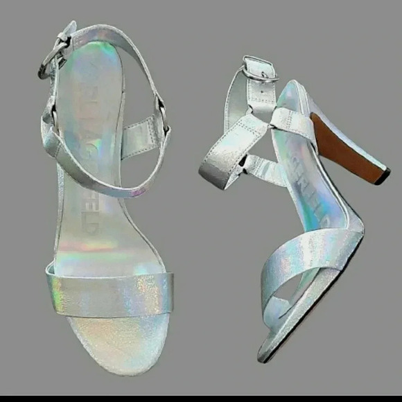 KL Silver 9.5 Iridescent Cocktail Sparkling Formal Holiday Sandals - Picture 5 of 8